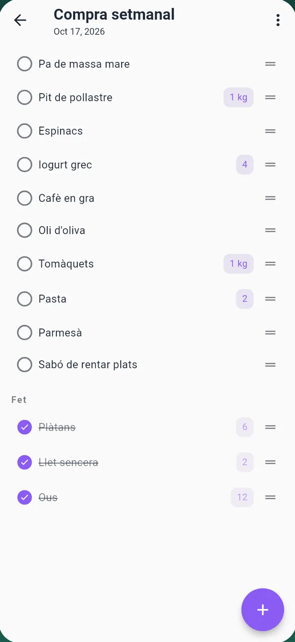 Una llista de la compra setmanal amb productes marcats
